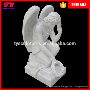 Life size garden stone hand carved marble cemetery weeping angel statue